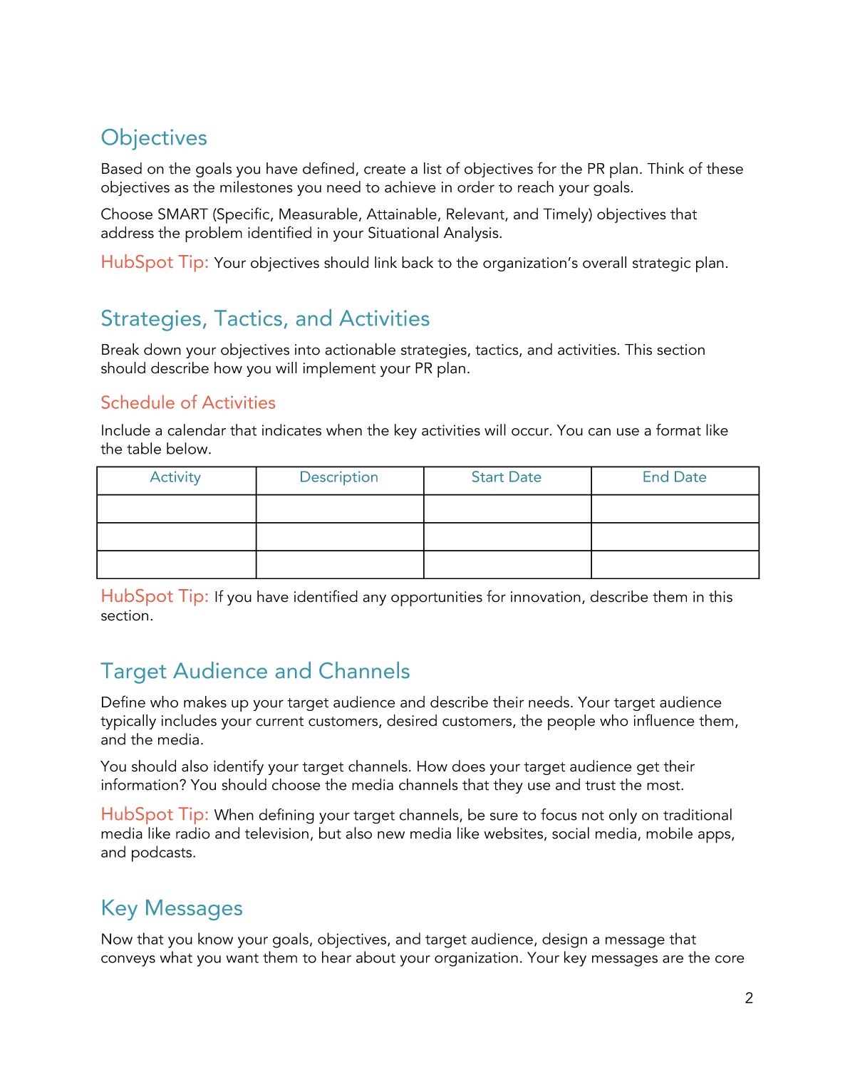 Free PR Plan Template for Word PDF Google Docs HubSpot