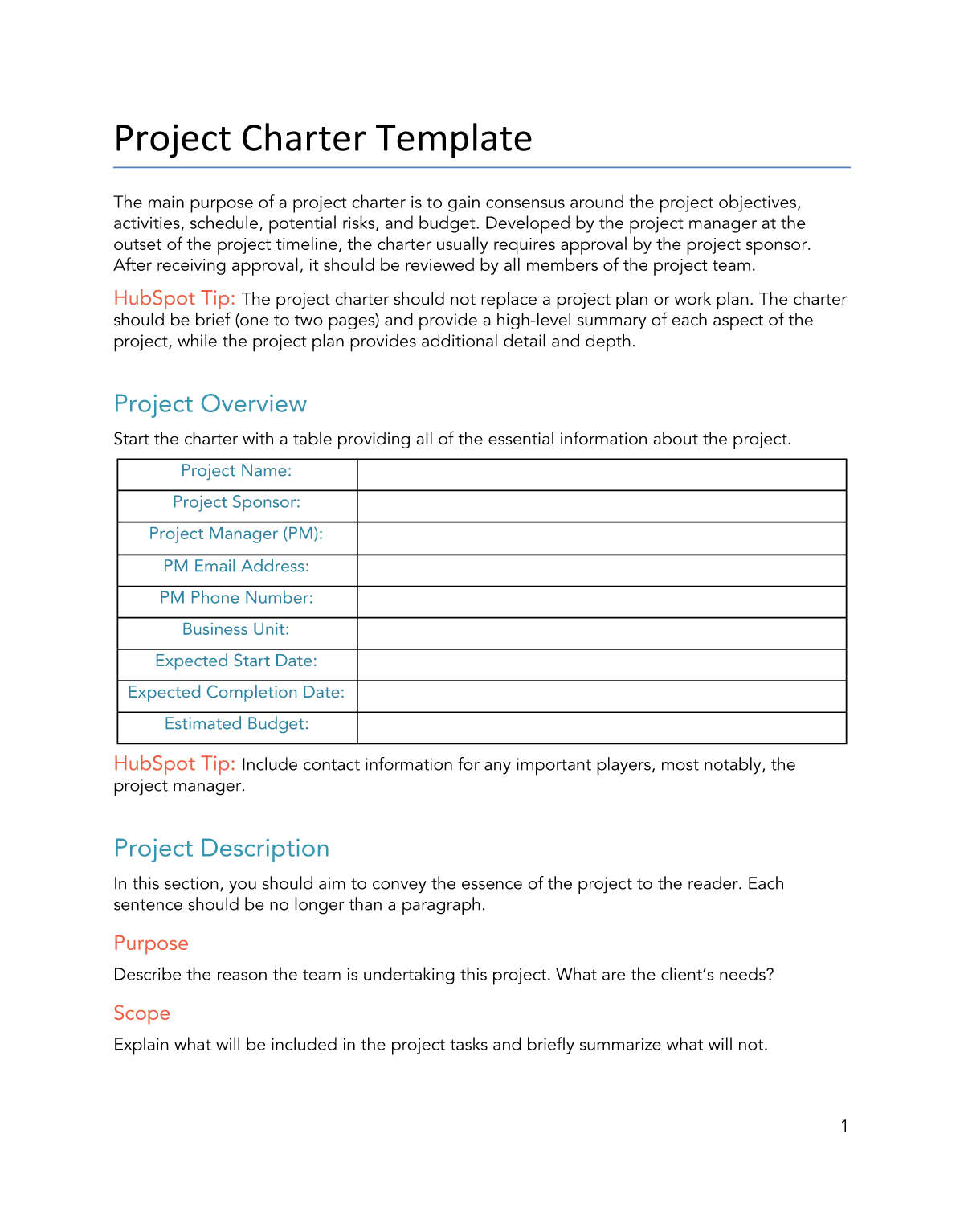 Free Project Charter Template For Word PDF Google Docs HubSpot