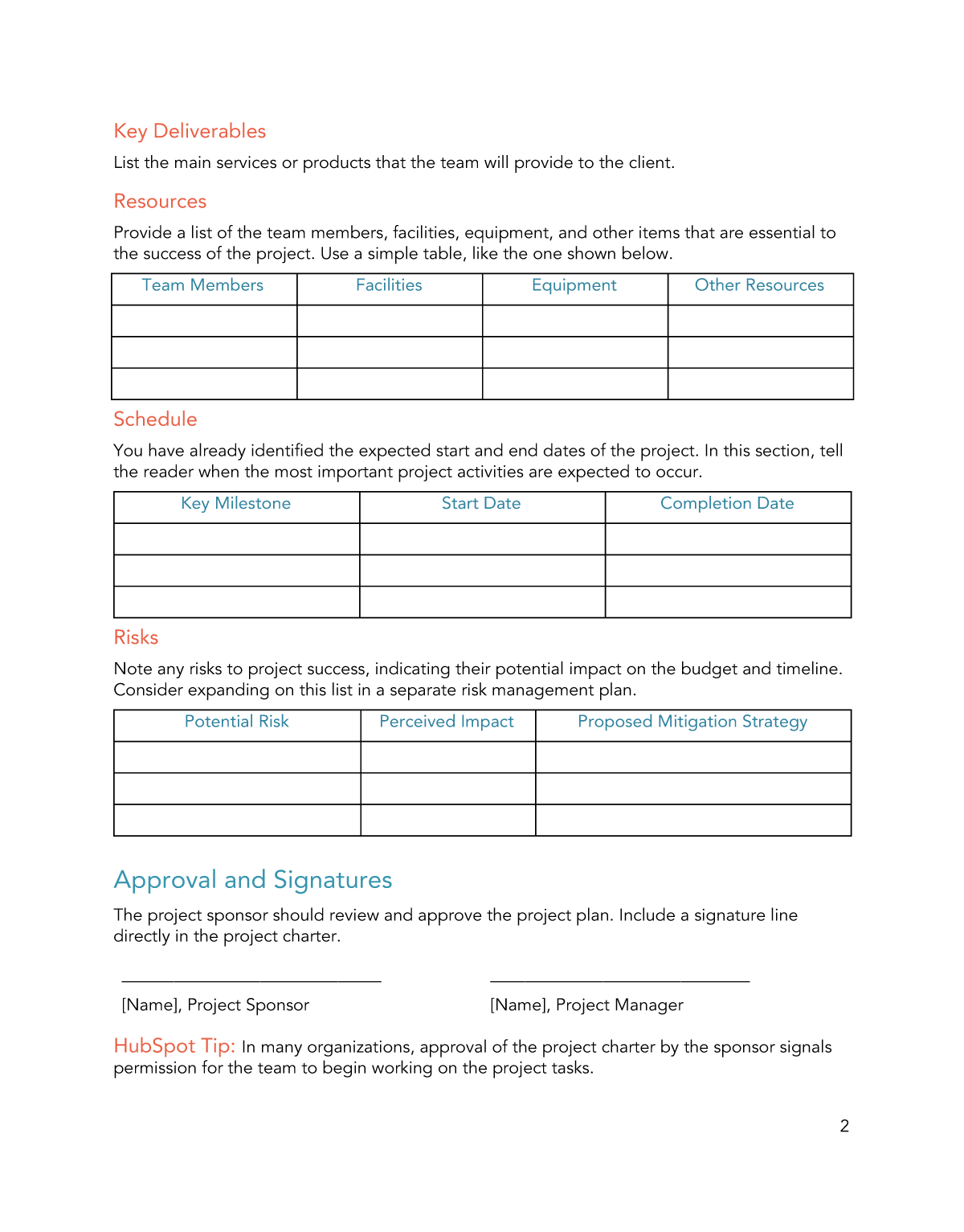 Free Project Charter Template for Word PDF Google Docs HubSpot