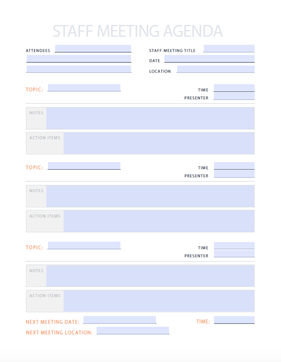 staff meeting agenda template