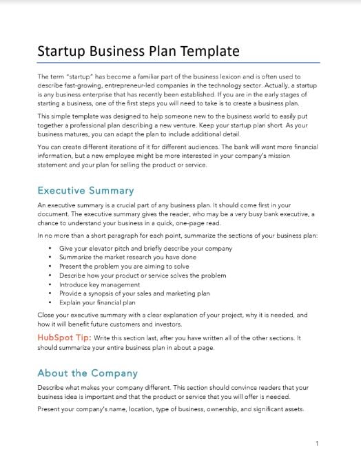 basic start up business plan