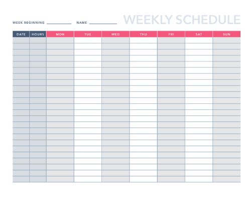 Weekly Schedule Template Excel