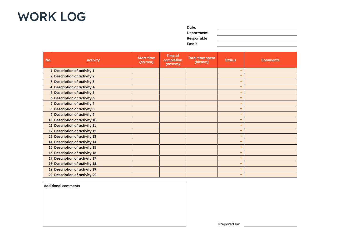 work hours excel template