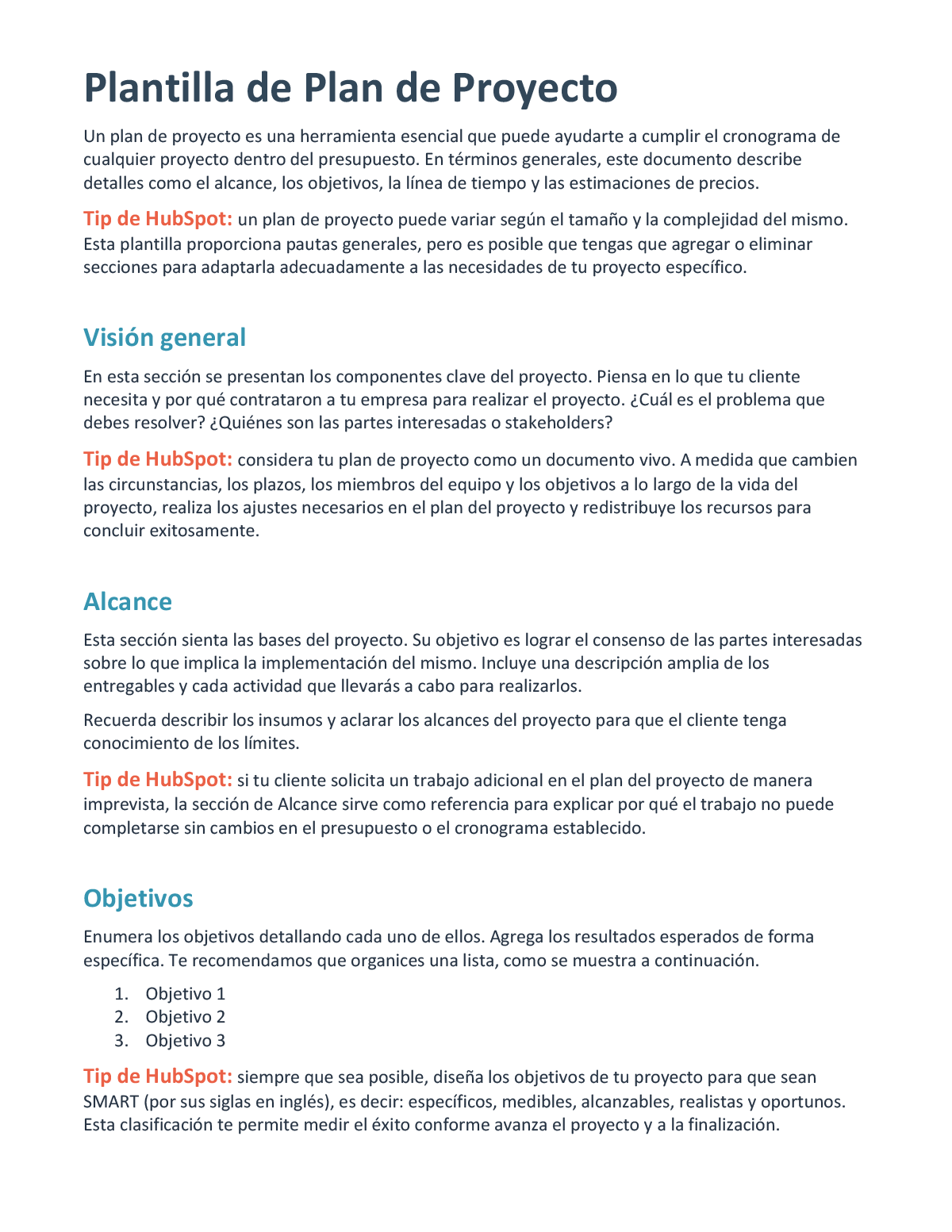 Plan de proyecto: plantilla gratuita en PDF | Word | Google Docs | HubSpot