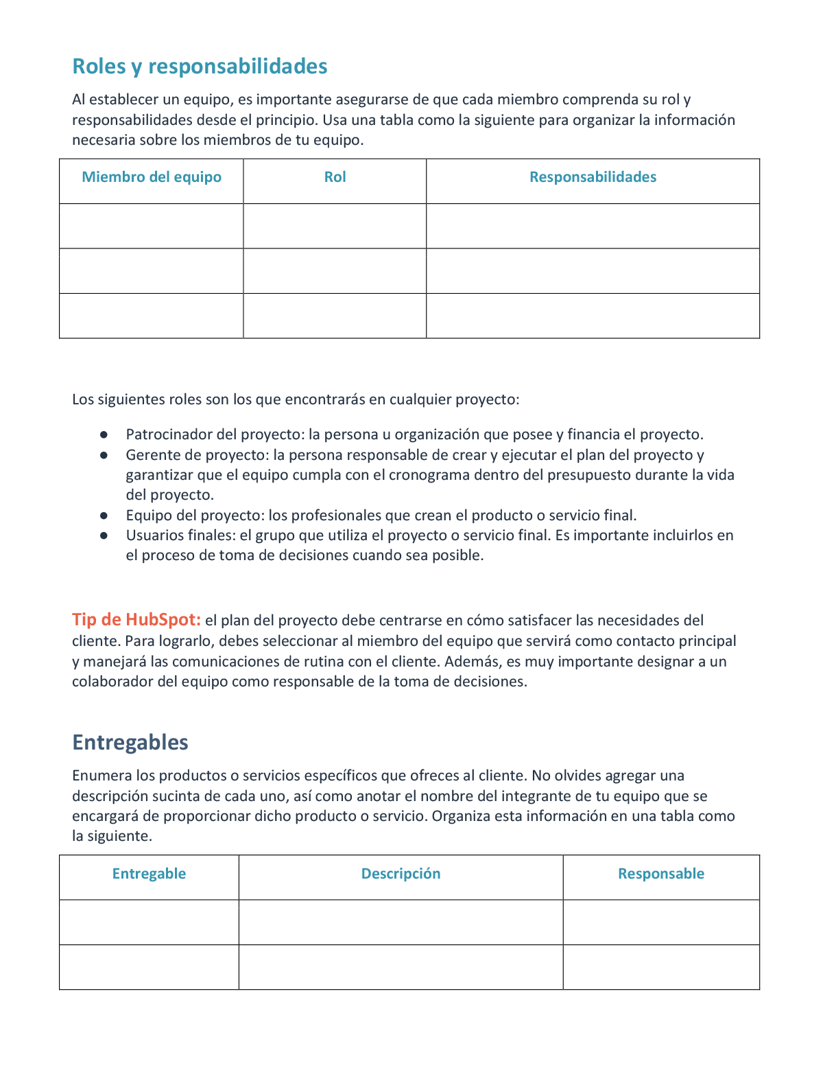 Plan de proyecto: plantilla gratuita en PDF | Word | Google Docs | HubSpot