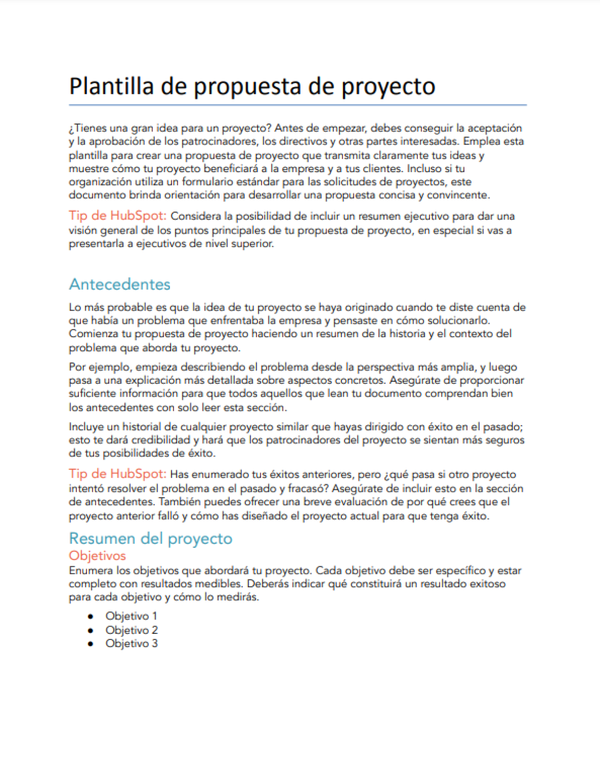 Propuesta de proyecto: plantilla gratuita en PDF | Word | HubSpot