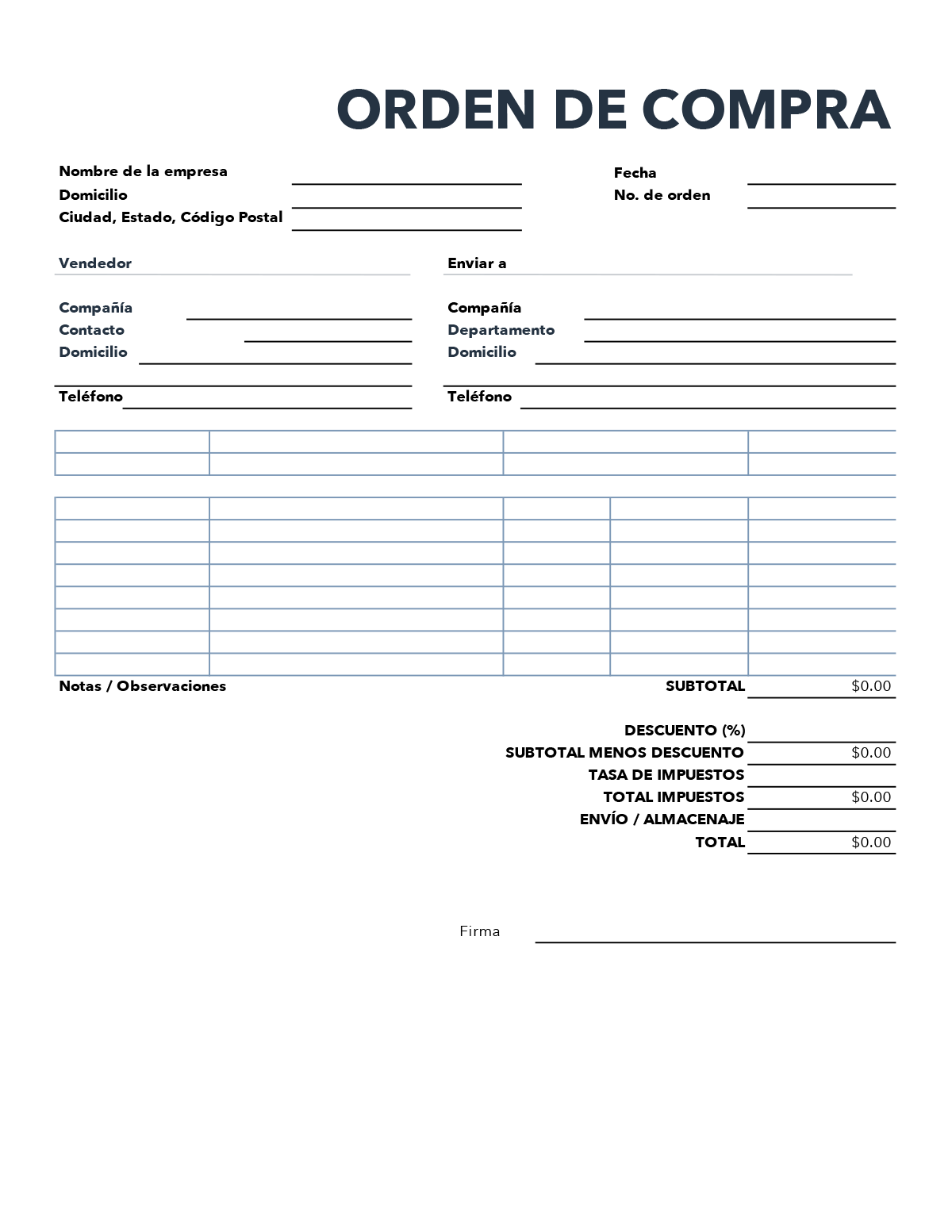 Plantillas gratuitas de formularios de pedidos