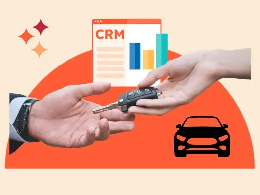 automotive crm represented by hands passing off car keys and a car graphic