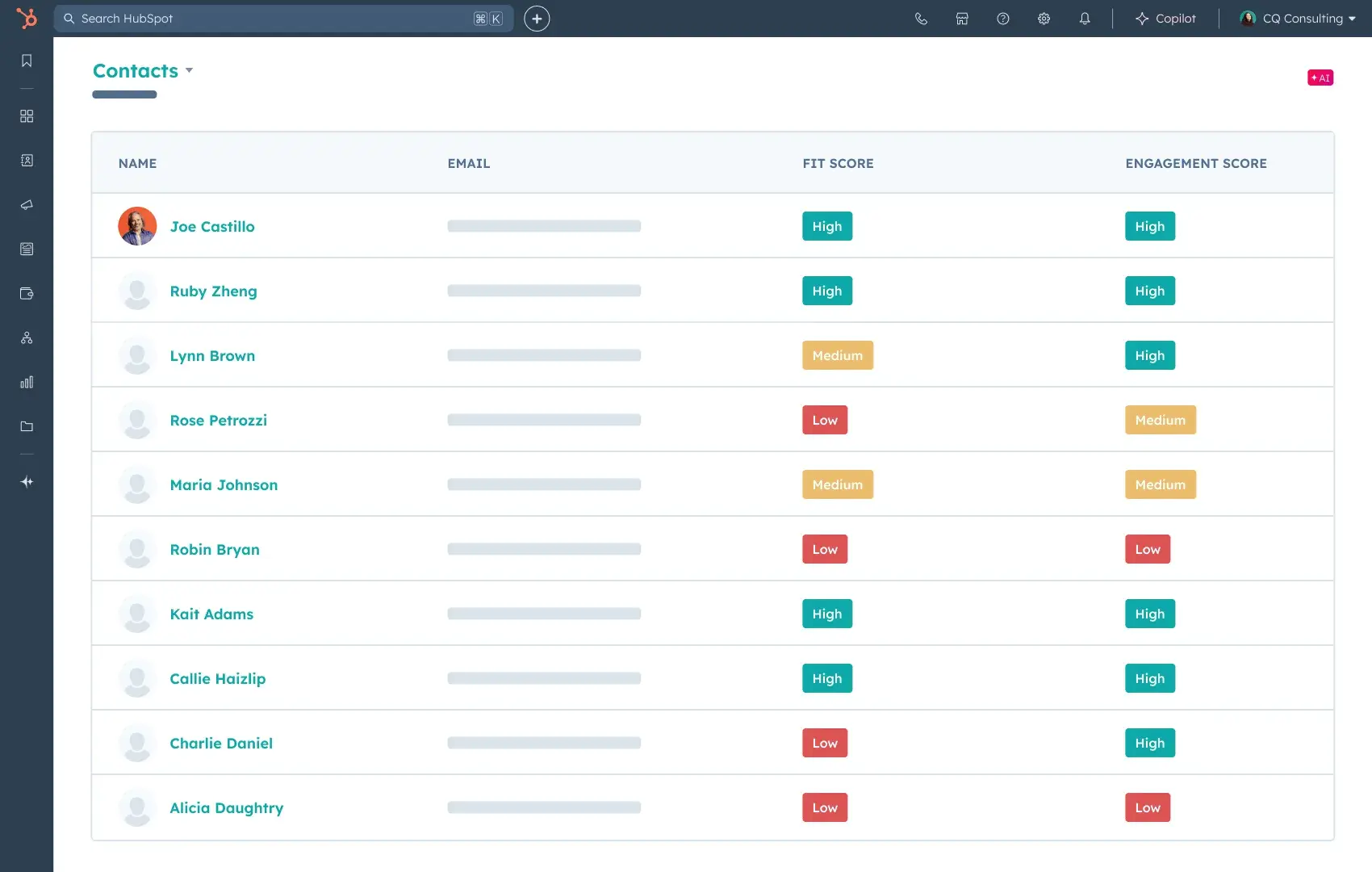 hubspot's lead scoring software user interface showing lead score types including fit and engagementhttps://www.hubspot.com/products/marketing/lead-scoring