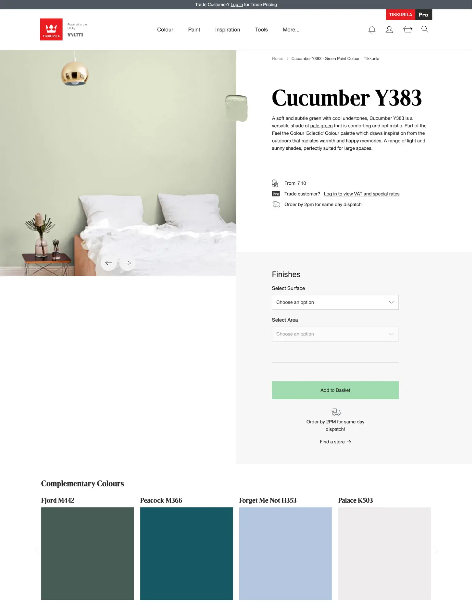 b2b ecommerce website examples: tikkurila’s paint product pages