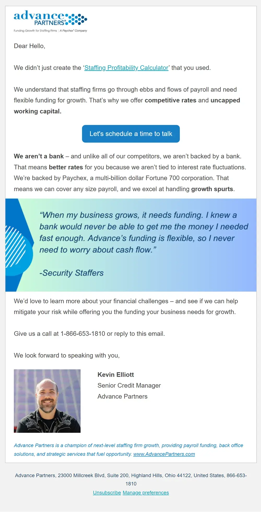 b2b email marketing examples; advance partners
