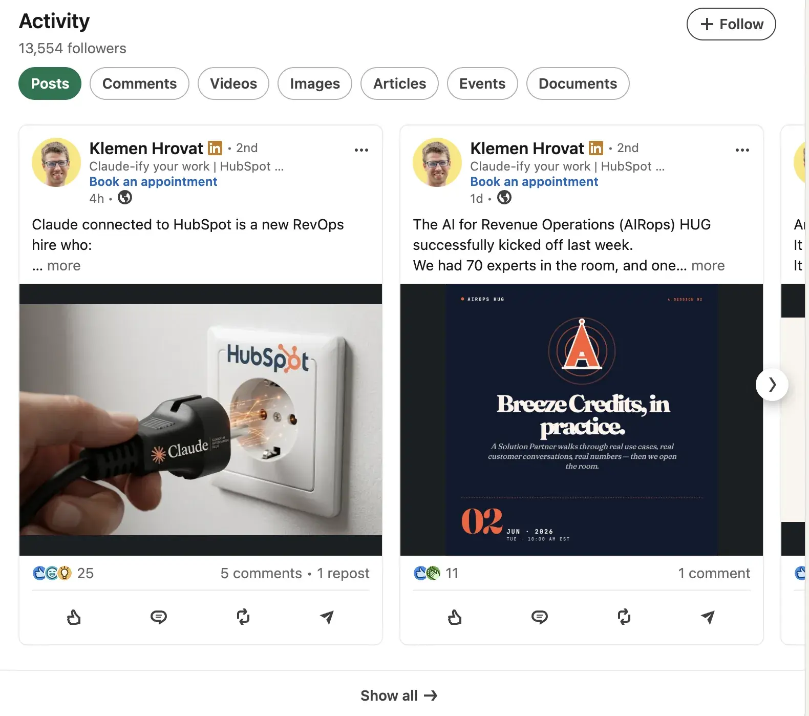 b2b saas marketing example: hubspot solutions partners posting on linkedin