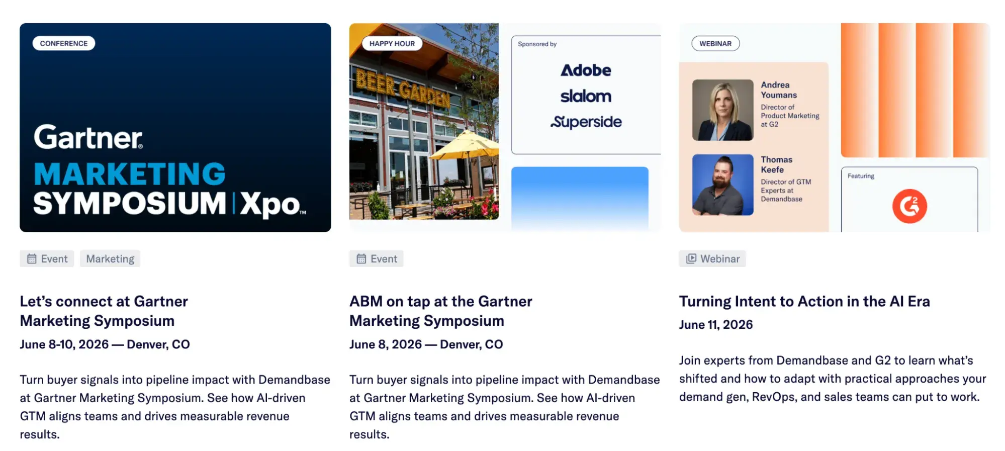 b2b saas marketing example: demandbase events and webinars hub