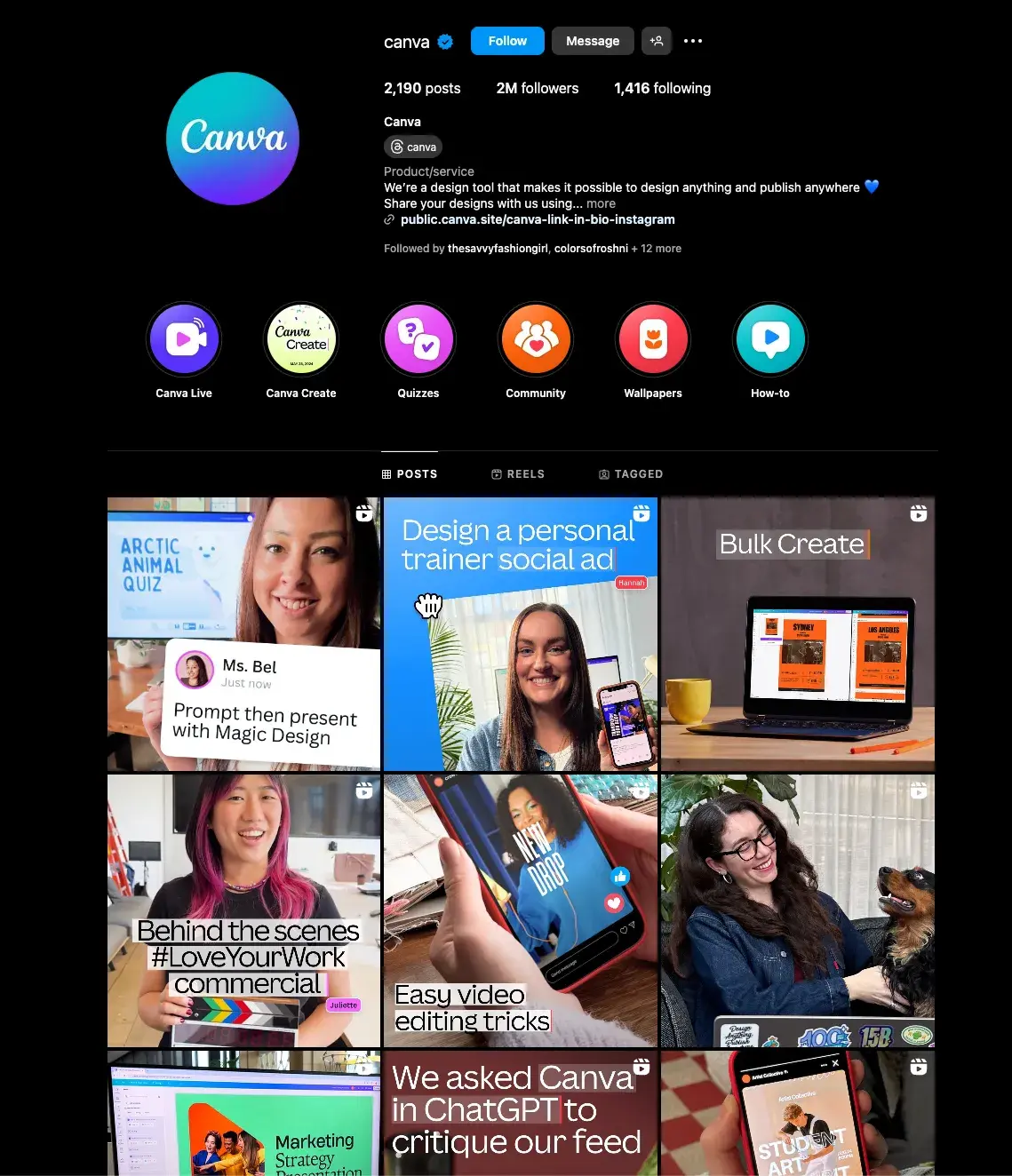 Screenshot showing brand consistency on Canvas Instagram profile.