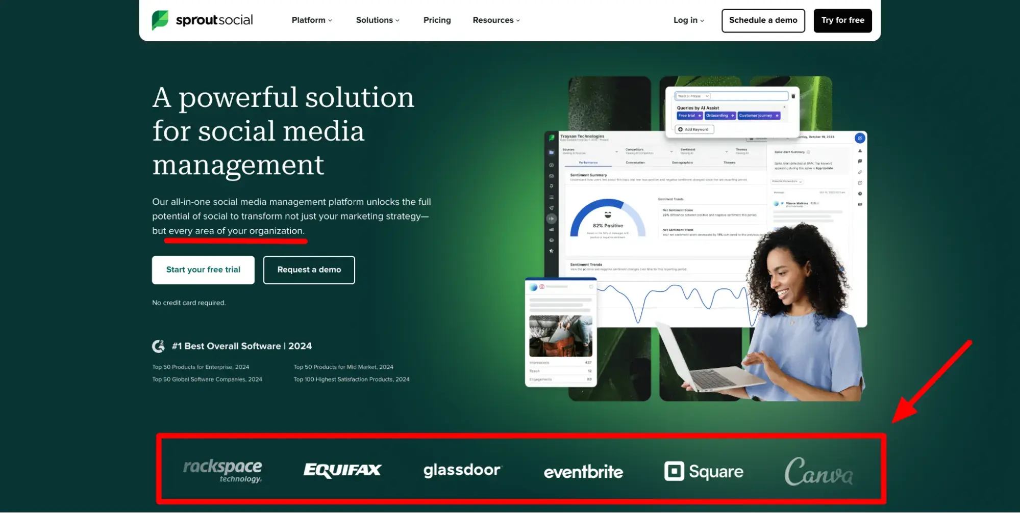 screenshot of sprout socials homepage