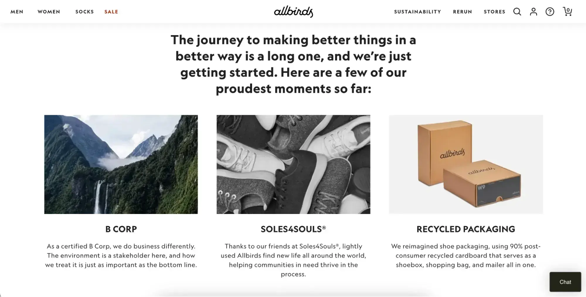 screenshot allbirds sustainability website page