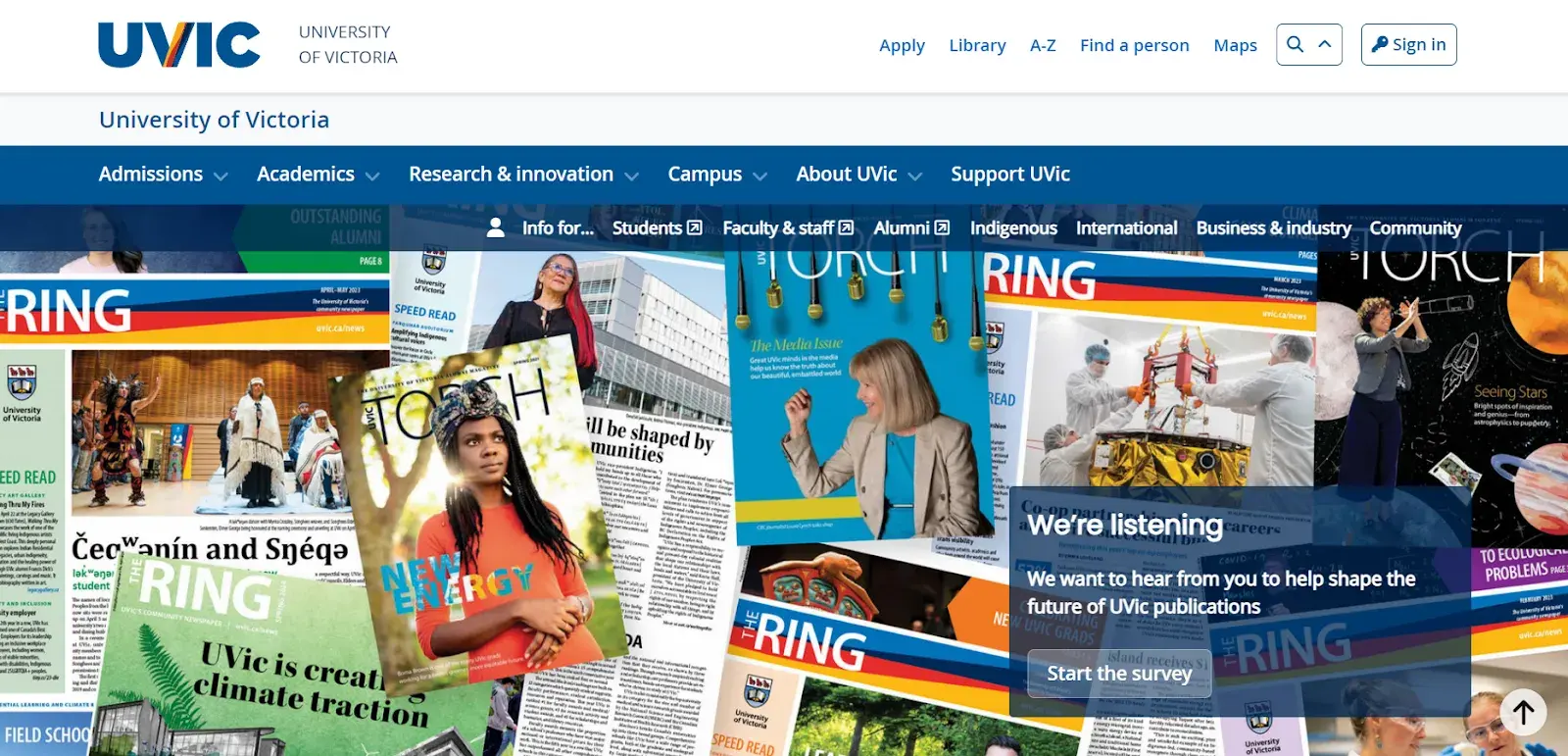 The homepage of the University of Victoriabad UX design