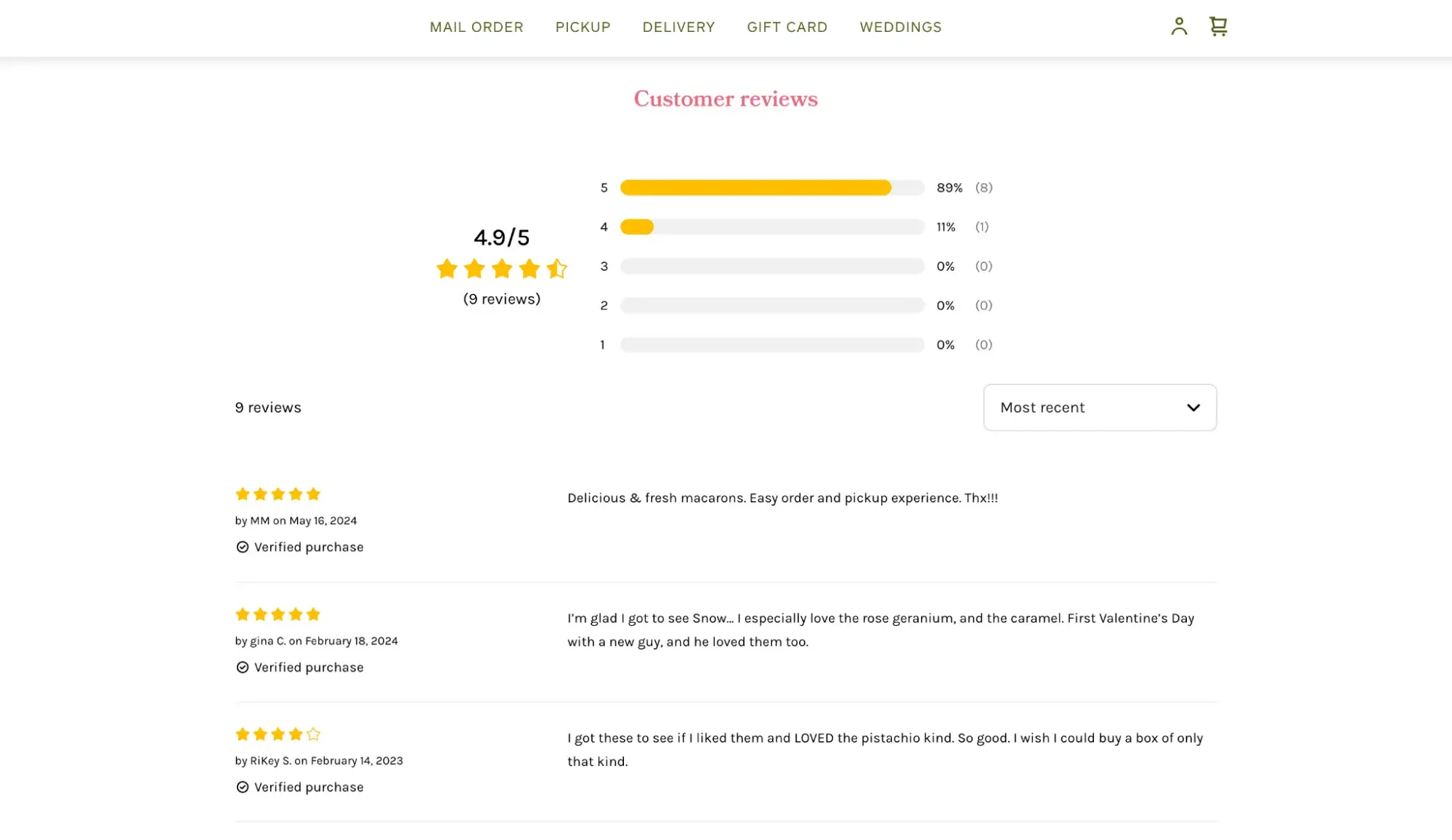 Miettes customer reviews and star ratings on a product page