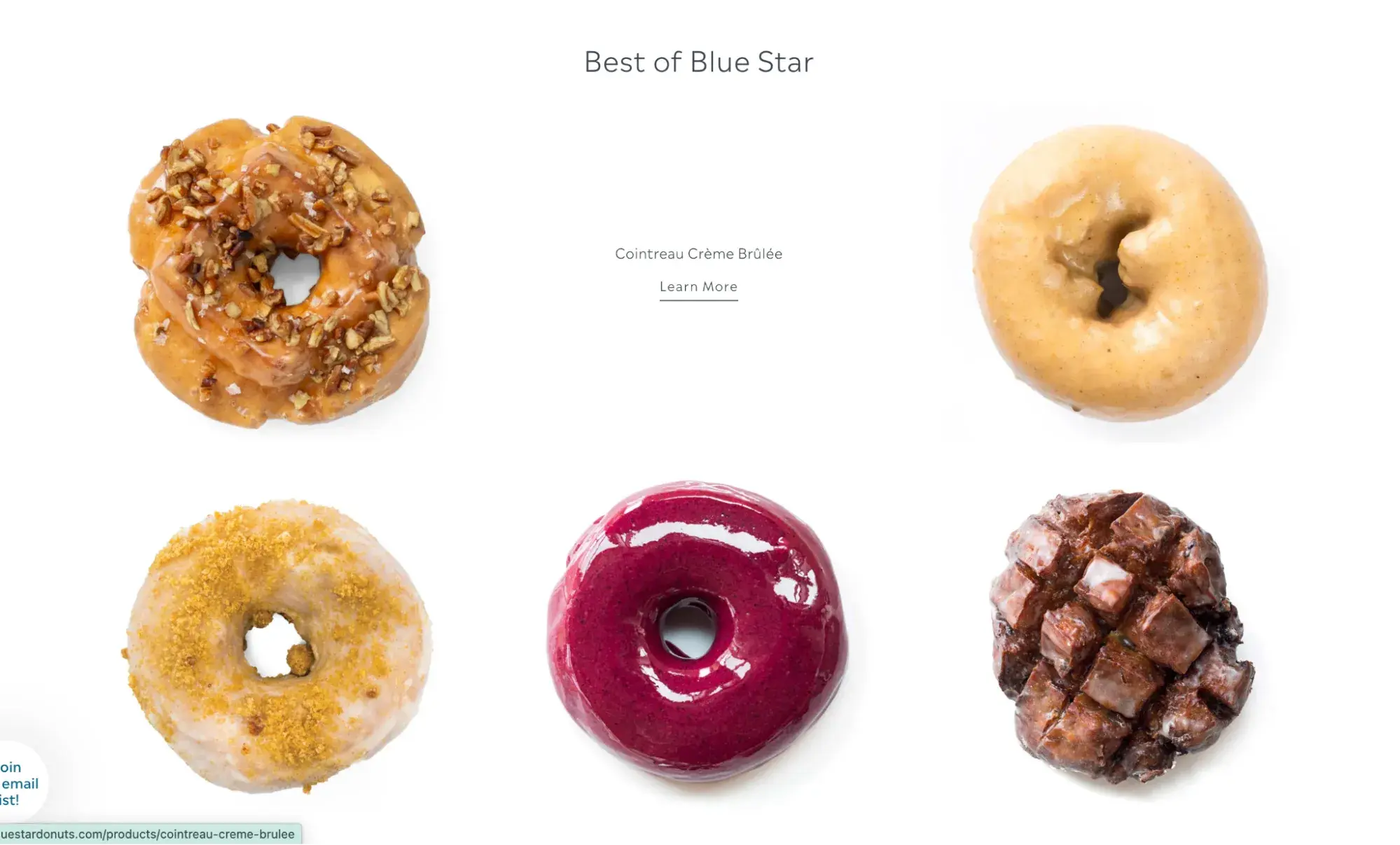 A grid layout of Blue Stars various donuts against a white background
