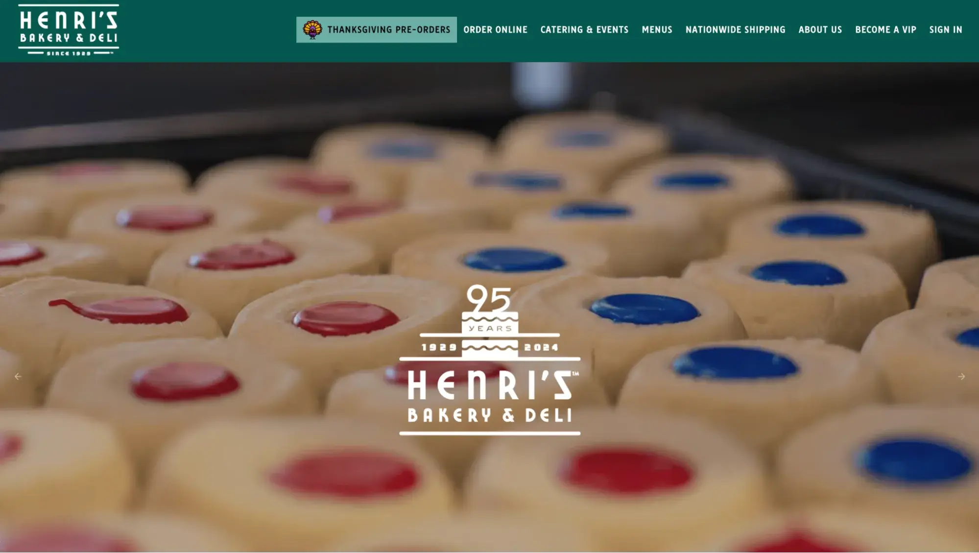 Henris Bakery website design with a closeup of shortbread cookies