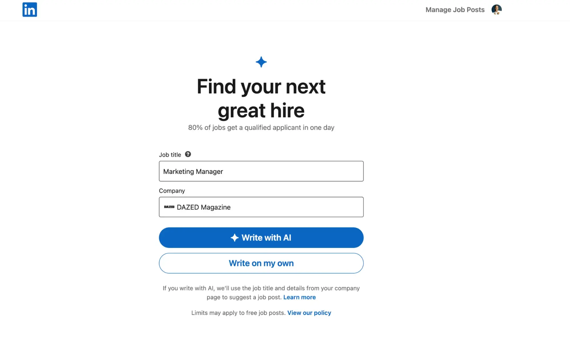 a screenshot of LinkedIns job listing creating page