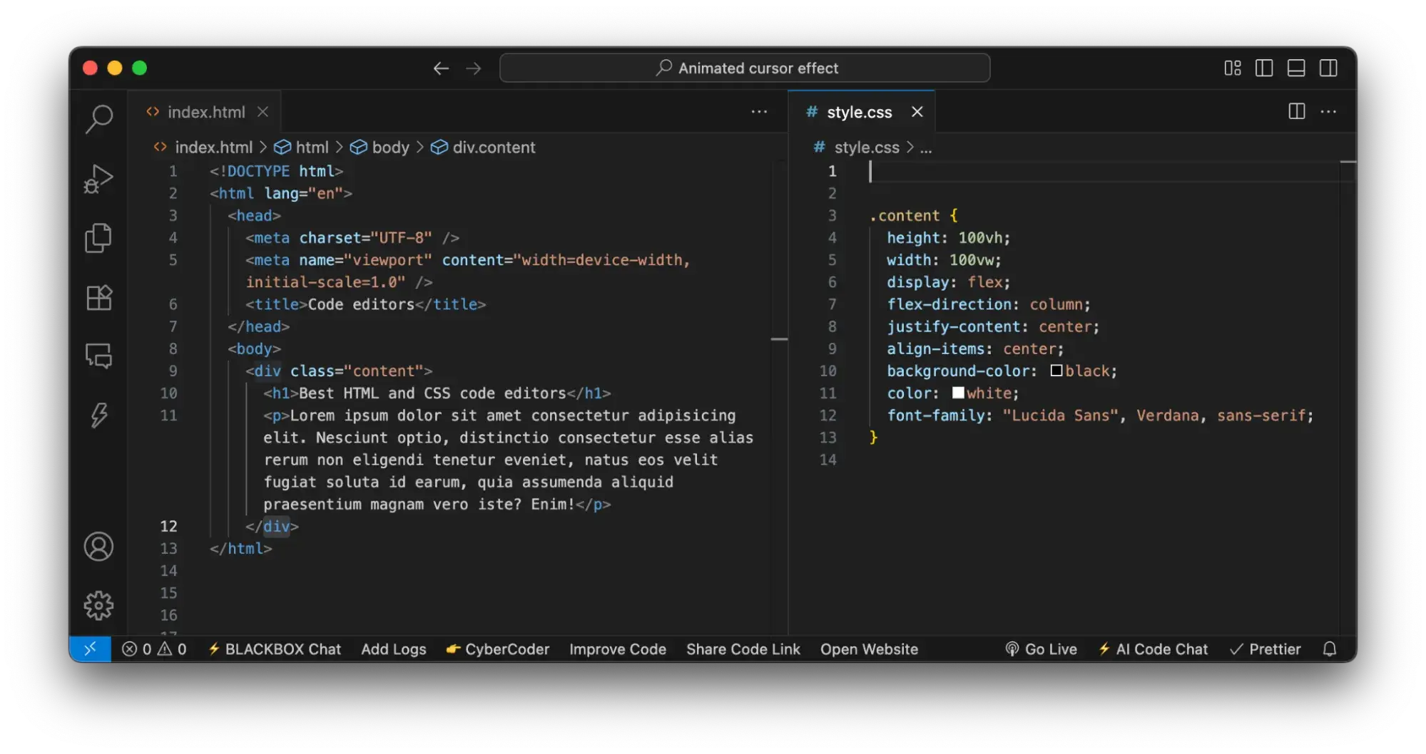 best html and css editor split screen view