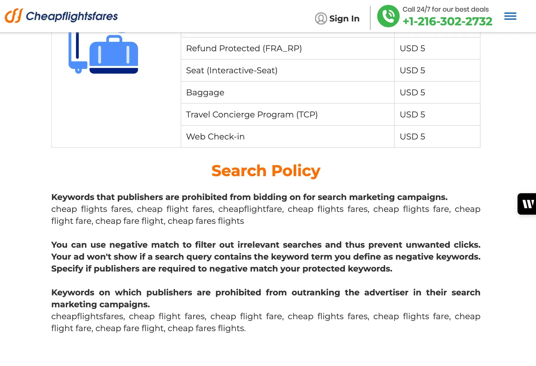 best affiliate programs �� cheapflightsfares affiliate search policy page showing publisher keyword restrictions and usd commission tiers