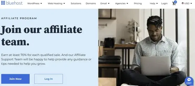 best affiliate programs for web hosting �� bluehost affiliate program landing page with commission details for referring hosting customers