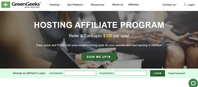 best affiliate programs for eco-friendly hosting �� greengeeks affiliate program homepage with commission details for green web hosting referrals