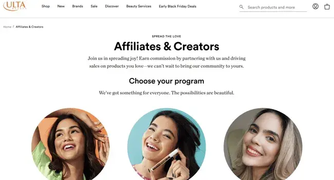 best affiliate programs for beauty �� ulta beauty affiliate program landing page for beauty product content creators and influencers