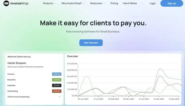 best affiliate programs for finance tools �� invoice ninja affiliate program homepage with commission structure for referring invoicing software customers