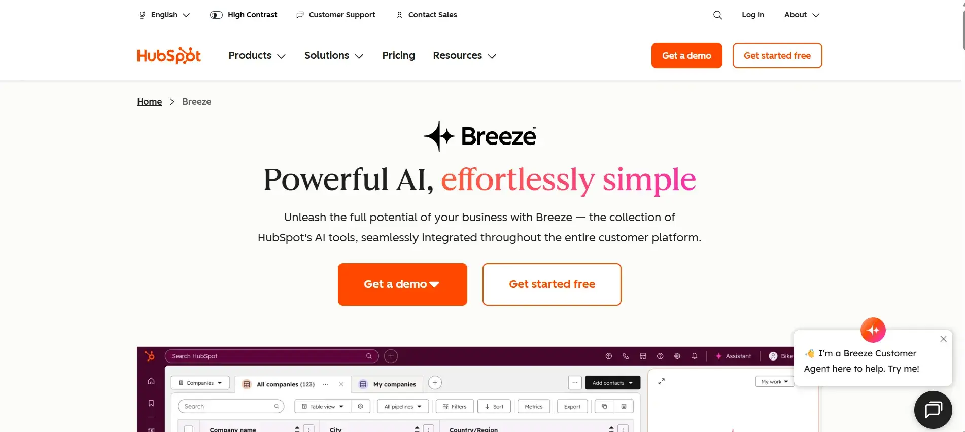 hubspot breeze landing page, an ai chatbot for business