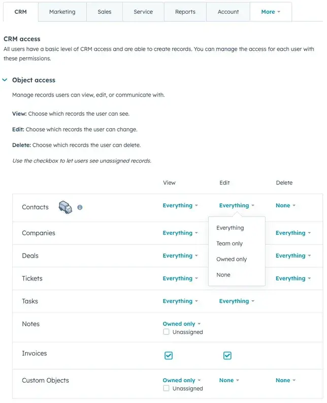 Object-specific permissions in ̽ѡ CRM