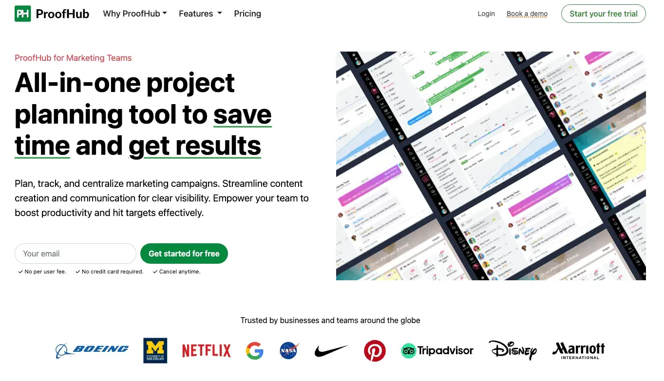 top digital marketing tools for project management - proofhub dashboard showing marketing campaign planning and team collaboration