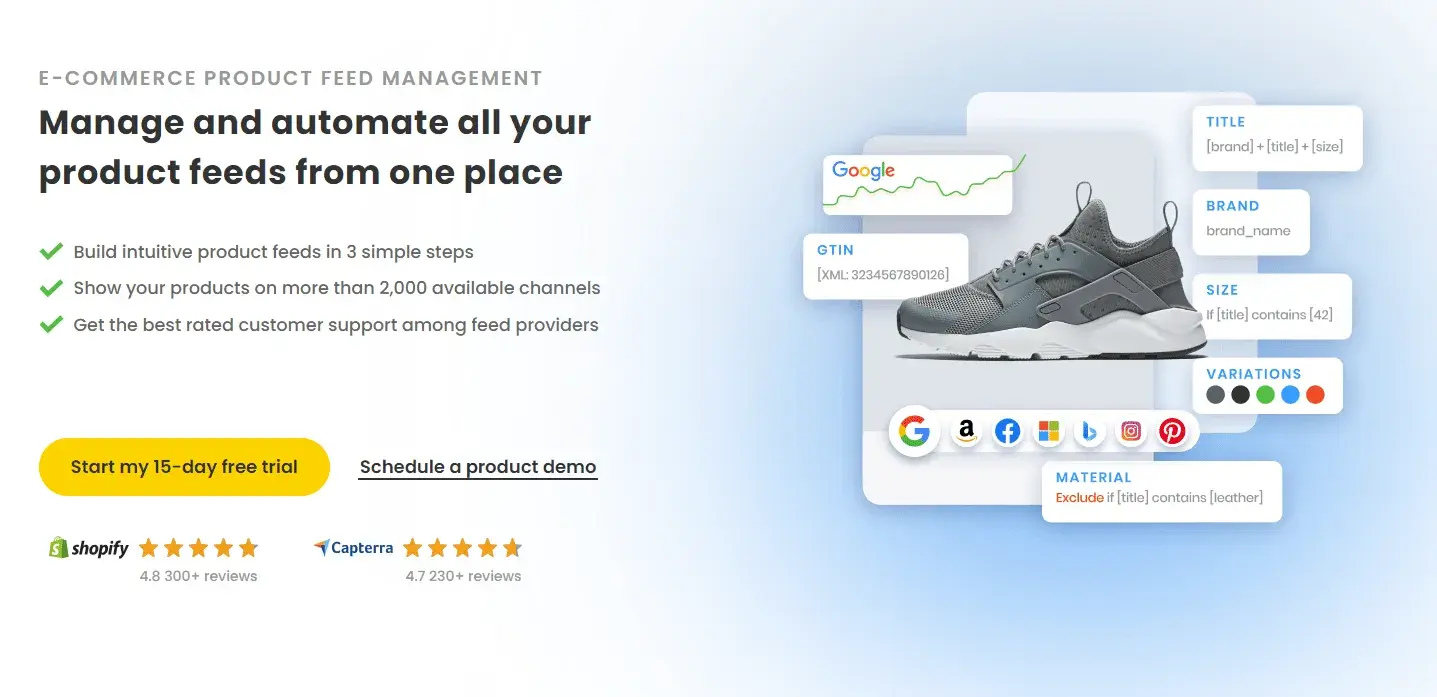 digital marketing tools and platforms for ecommerce - datafeedwatch showing product feed optimization dashboard