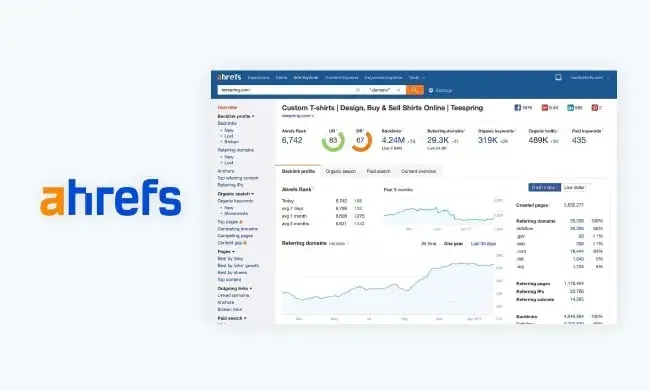 digital marketing tools screenshot of ahrefs dashboard displaying keyword rankings, backlink analysis, and competitive seo metrics for website optimization]