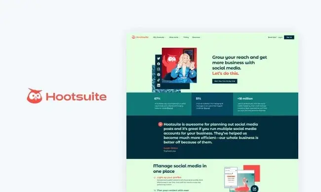 top digital marketing tools for enterprise social management - hootsuite showing multi-account dashboard and conversation monitoring