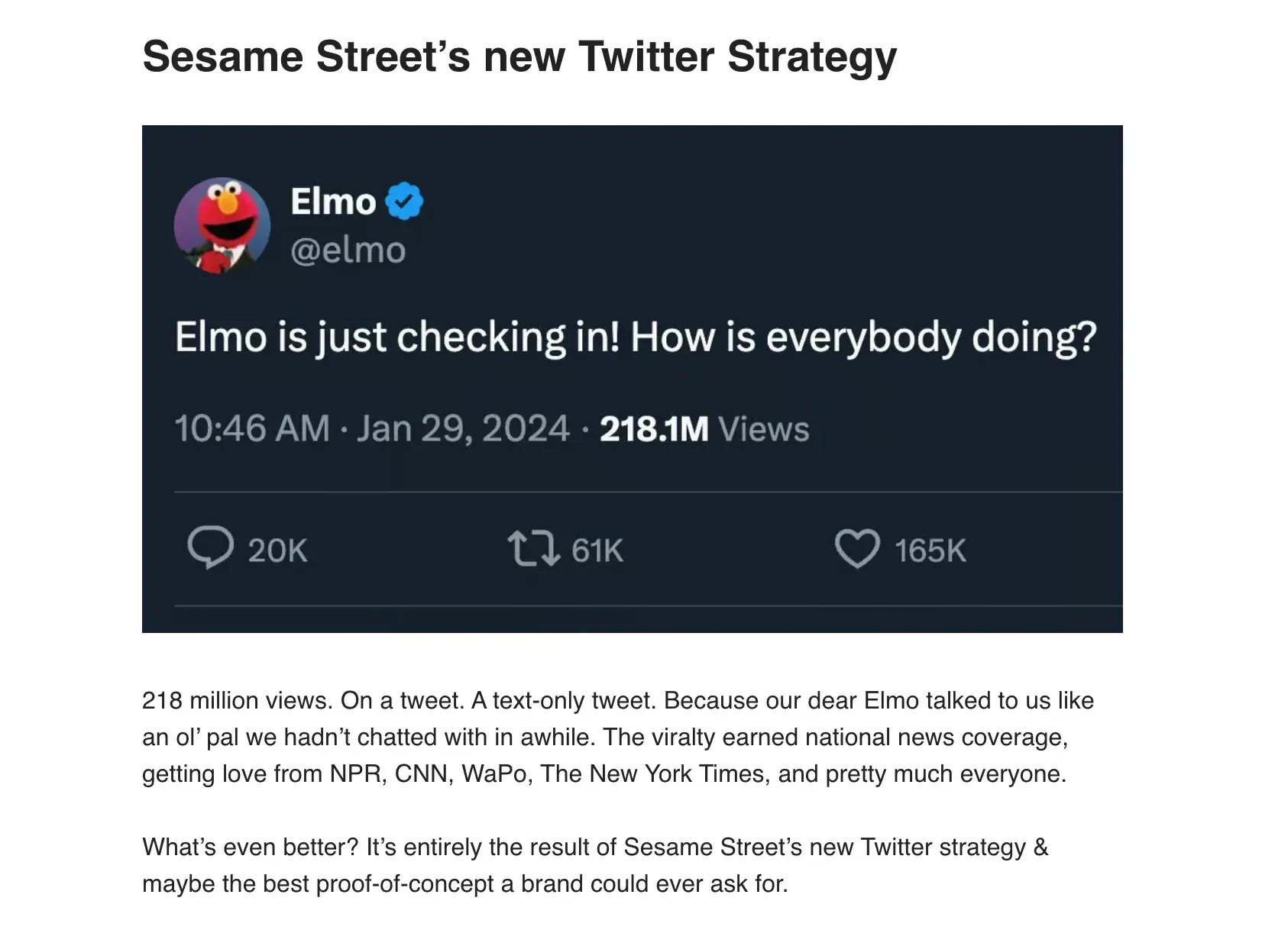 Screencap of Future Social. Subject: Sesame Streets new Twitter Strategy.