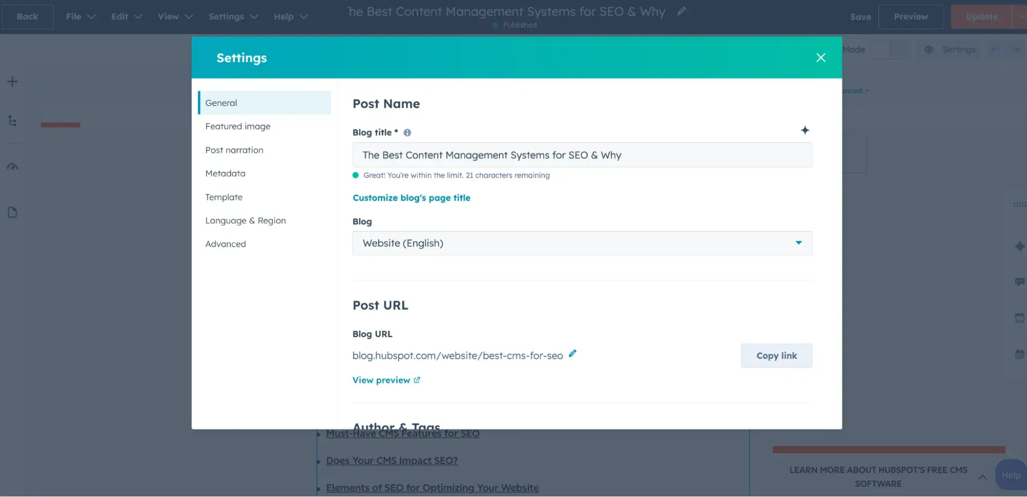 best seo friendly cms, hubspot url customization
