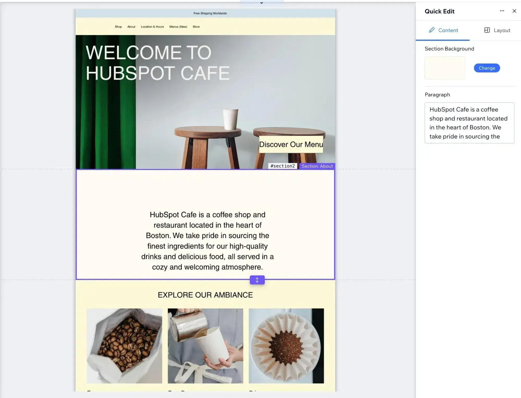 wix editor quick edit