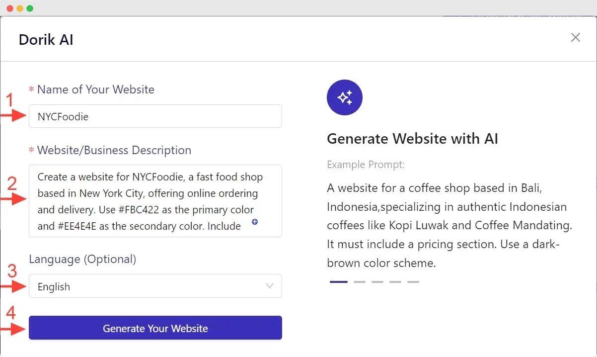 dorik ai generate a website with ai