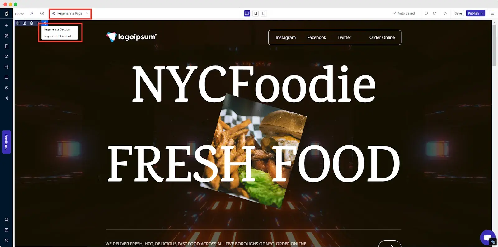 dorik ��regenerate page�� or ��regenerate section�� or ��regenerate content��