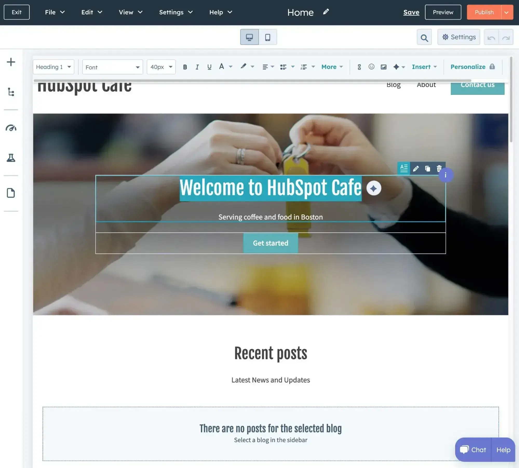 content hub drag-and-drop builder click to edit text