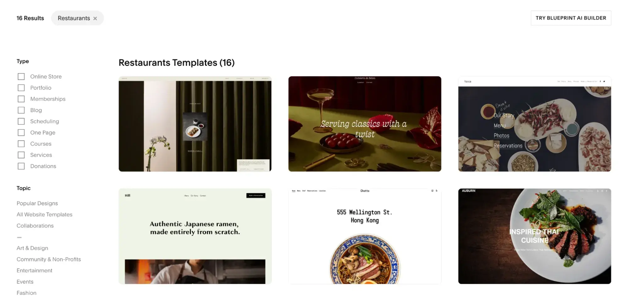 squarespace restaurants templates