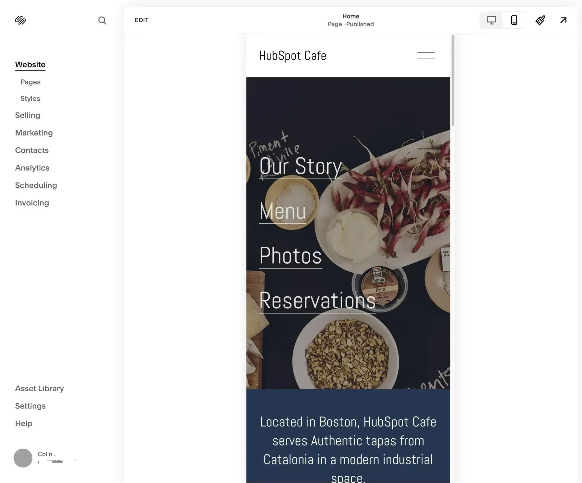 squarespace account dashboard
