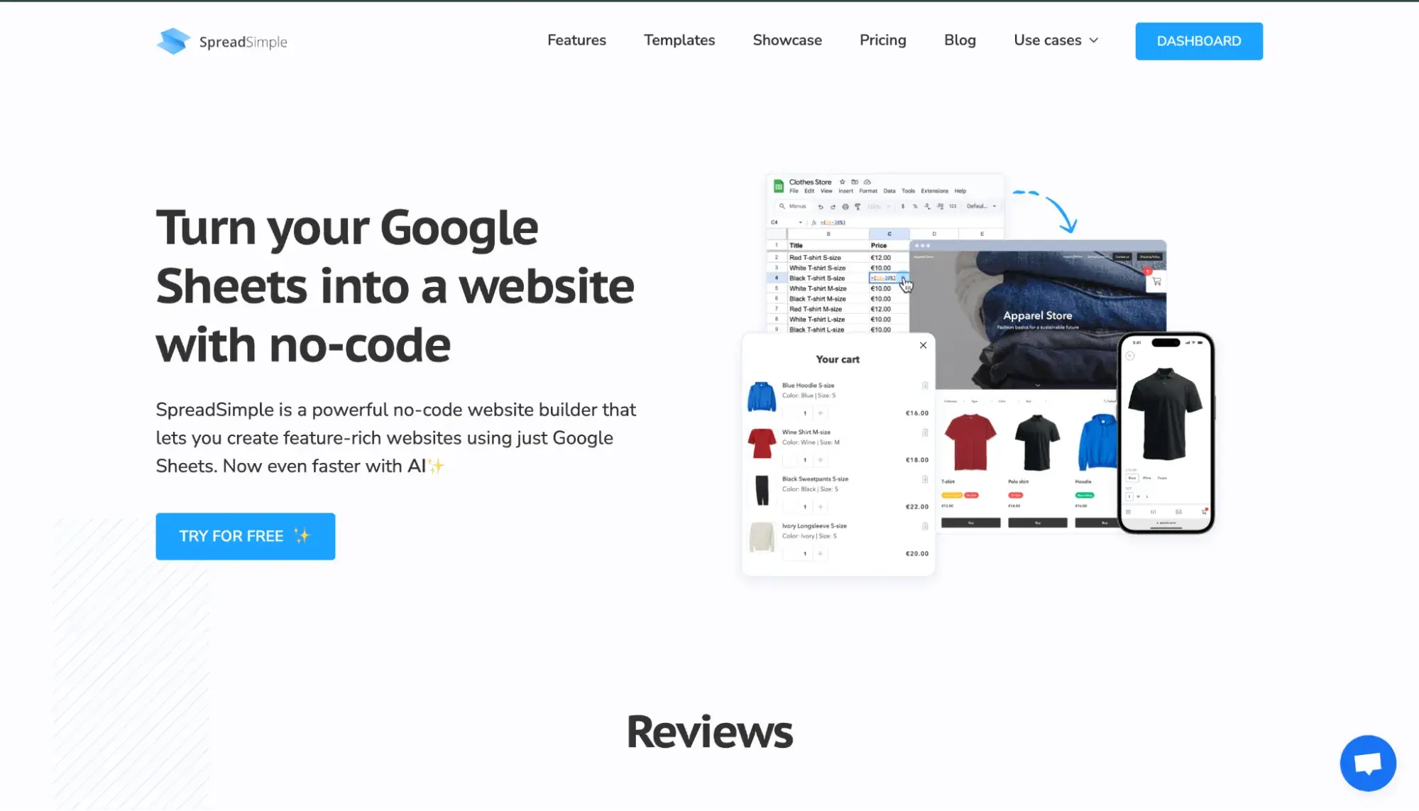 best website builder for small business: spreadsimple