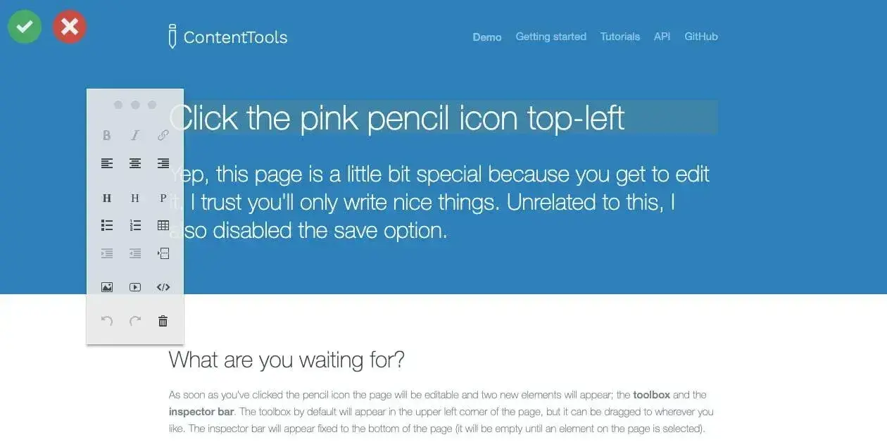 free wysiwyg editors; contenttools lets you demo their tool on their site