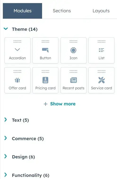best wysiwyg html editor; screenshot from hubspots wysiwyg editor showing modules