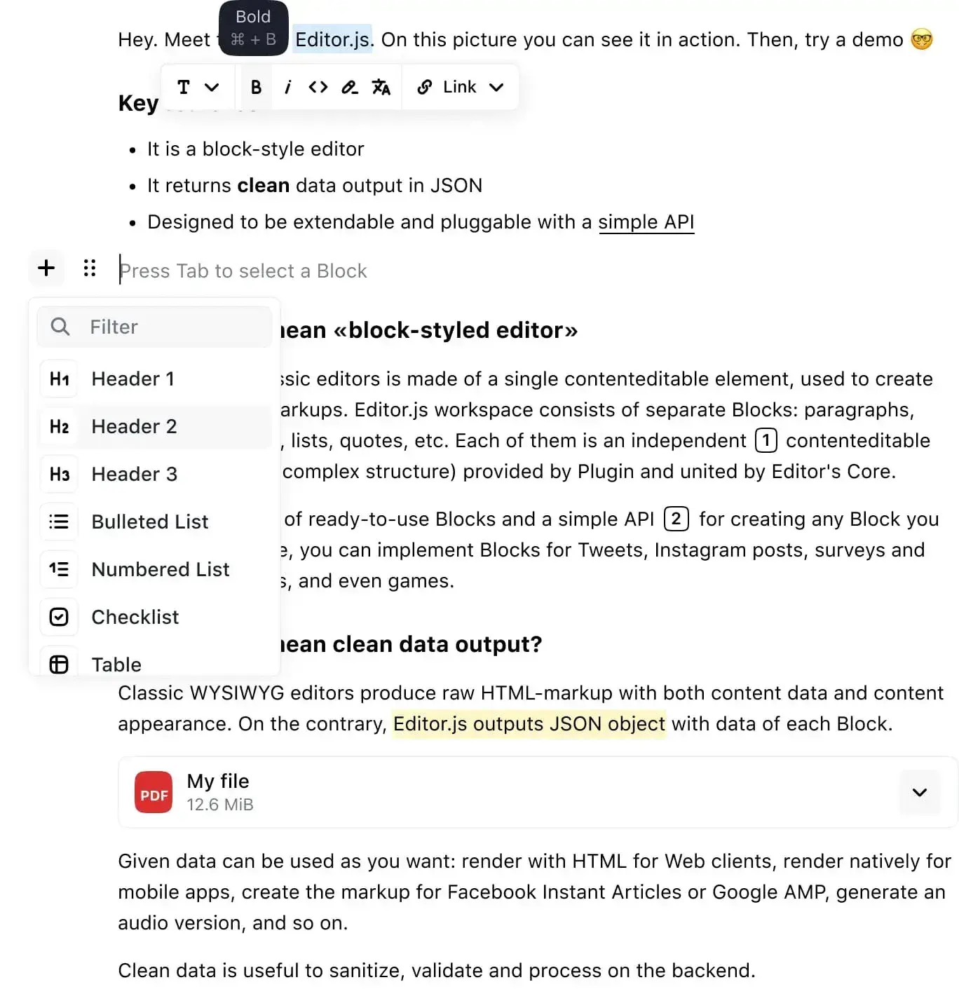 editor.js as one of the best wysiwyg html editors to try
