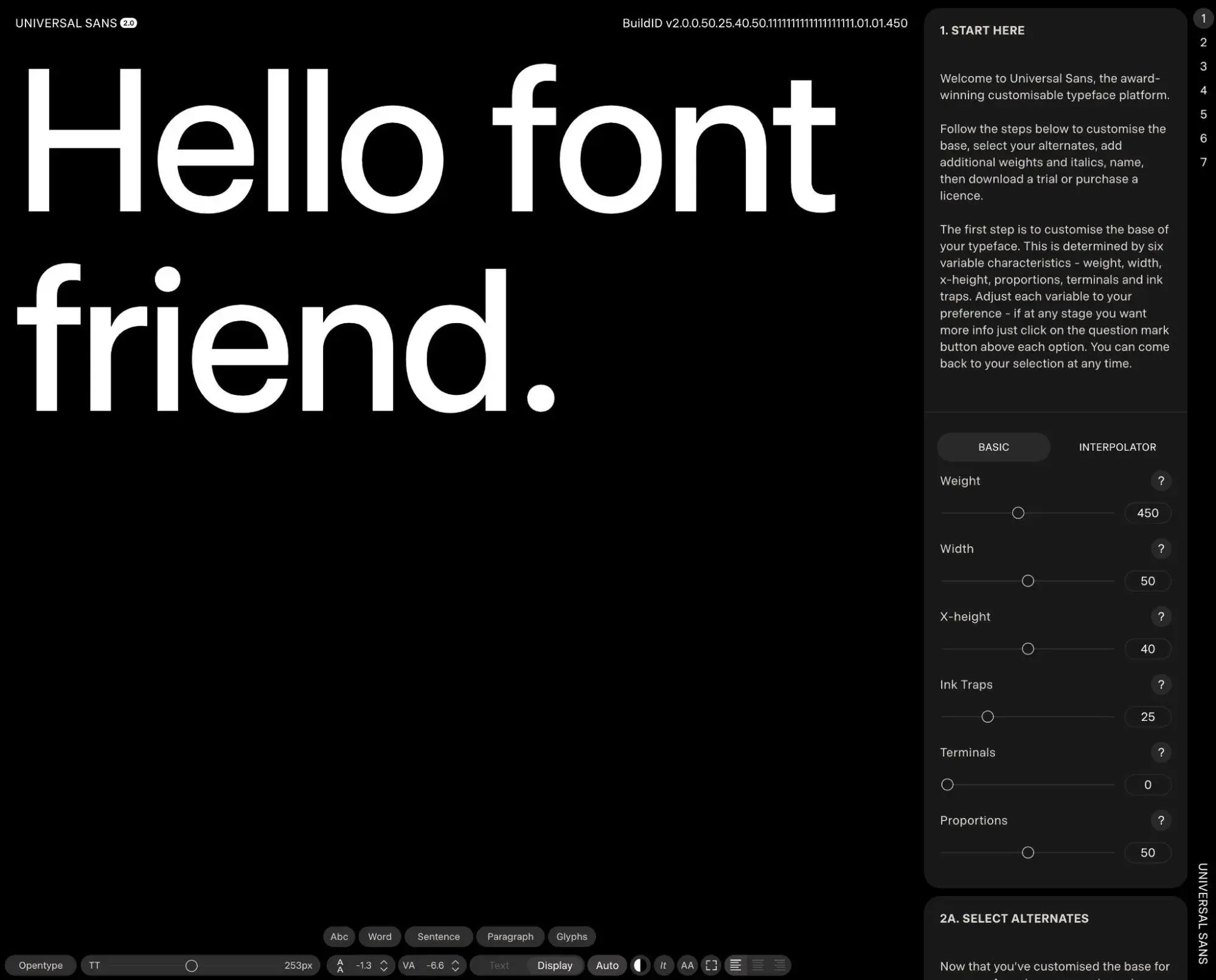 black and white website; the universal sans website has bold black and white typography.
